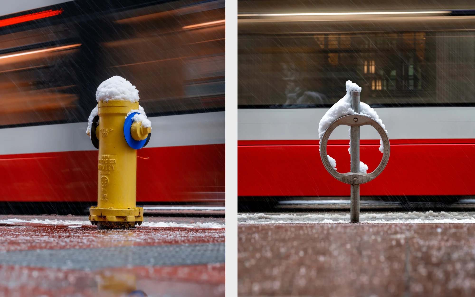 Long exposure photographs with snow, foreground objects and classic streetcars - images by Paul Flynn